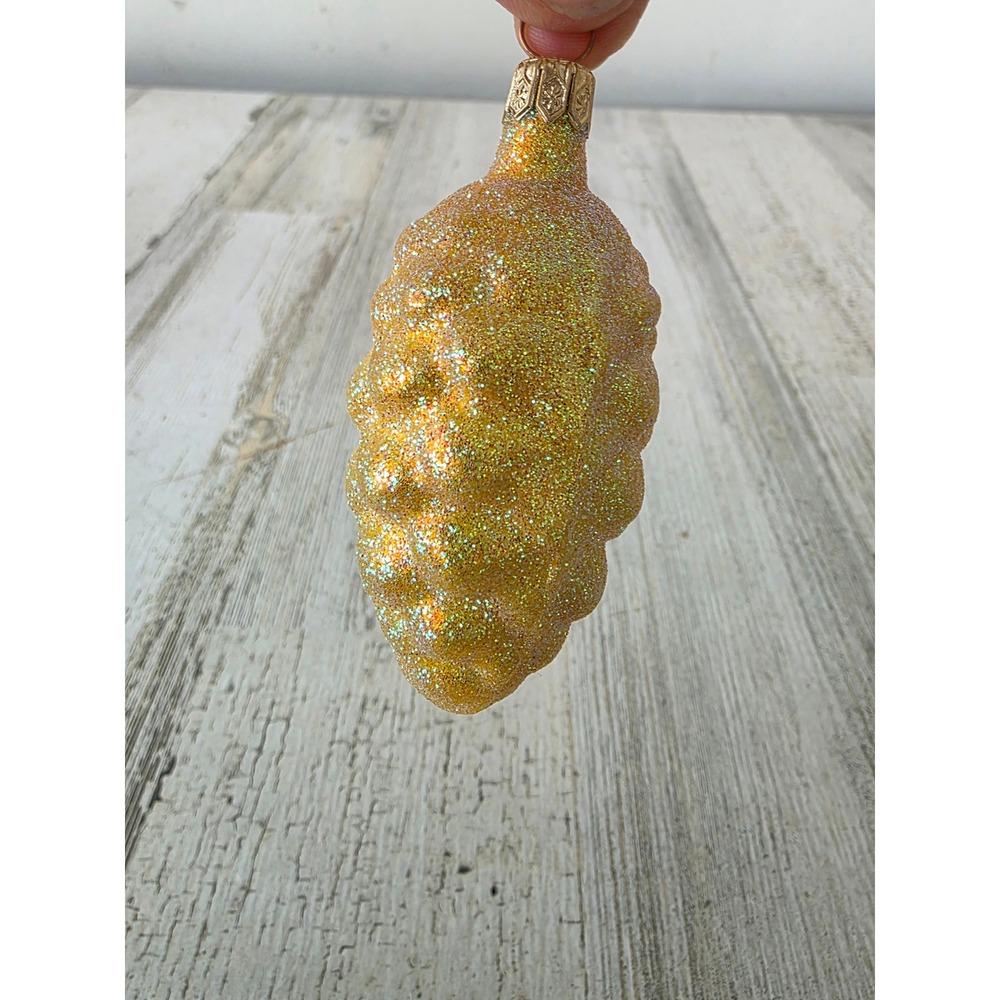 Patricia Breen walk woods Yellow‎ acorn Glass glitter ornament Xmas tree